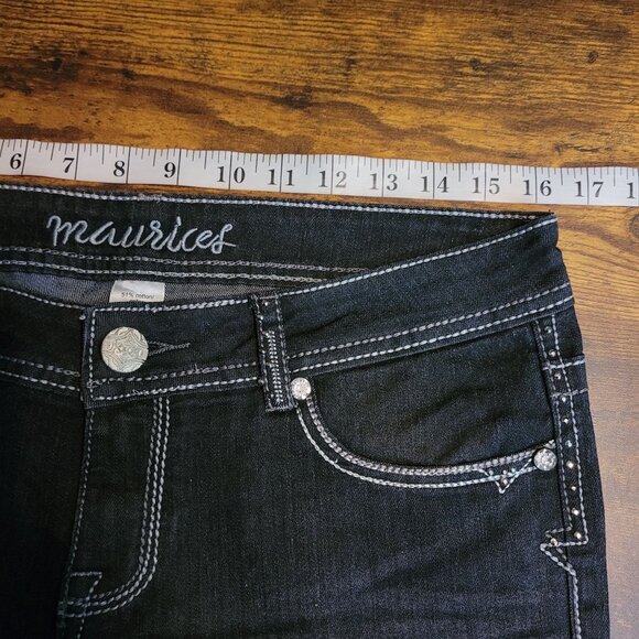 Maurices Jeans Size 32 Skinny Mid Rise Embellished Thick Stitch Black Stretch - Picture 7 of 12